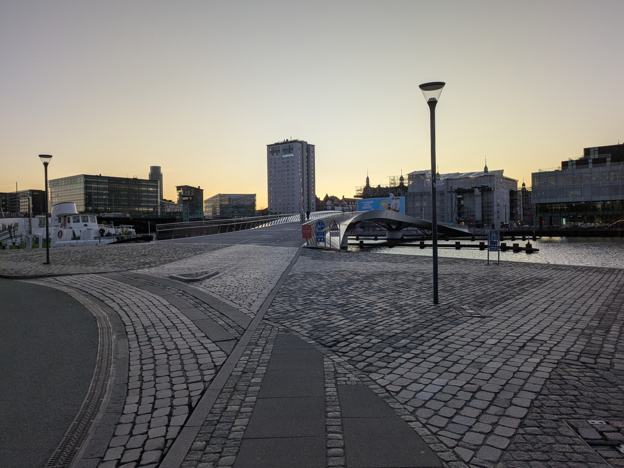 One of many bridges for active travel in Copenhagen. Note the width of the paths and space enabling high levels of cycle and foot traffic. It is a beautiful site to behold.