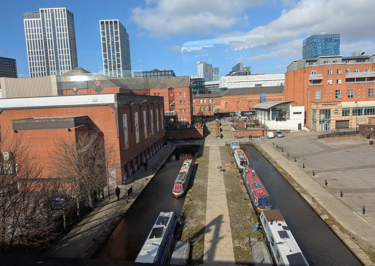 Another photo of central Manchester from the train on the way to the airport. This image shows that there are some very liveable and beautiful spaces in the UK, a major issue being the lack of safe active travel routes between them, something that is tackled in “paper 5” of Anastassia’s thesis, on identifying gaps in networks.
