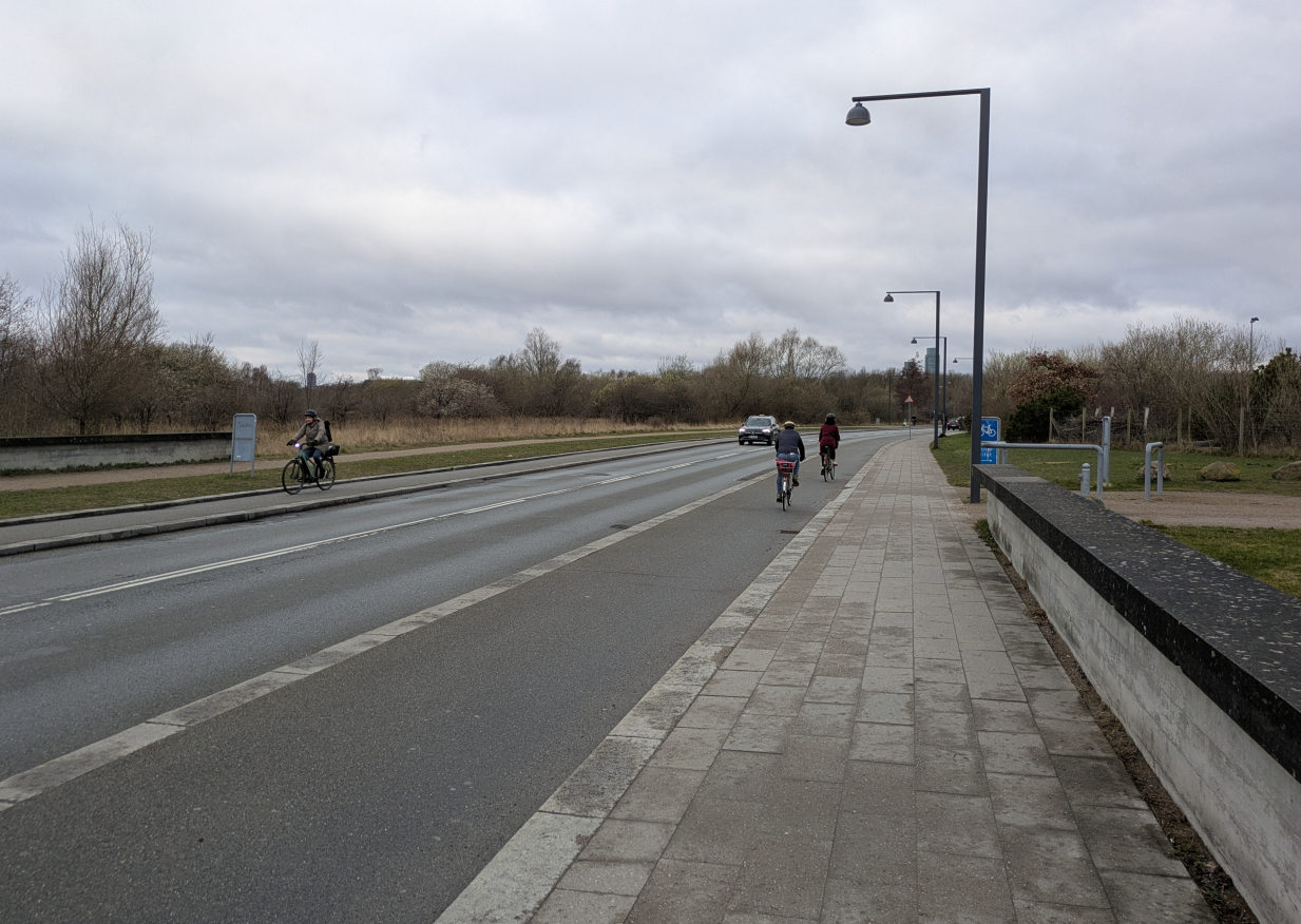 The first view I got of the rush hour, from a run on my first day in Copenhagen. Note: cycles outnumber cars by around 3:1. I suspect that that modal split is about right for many roads in central cophagen.